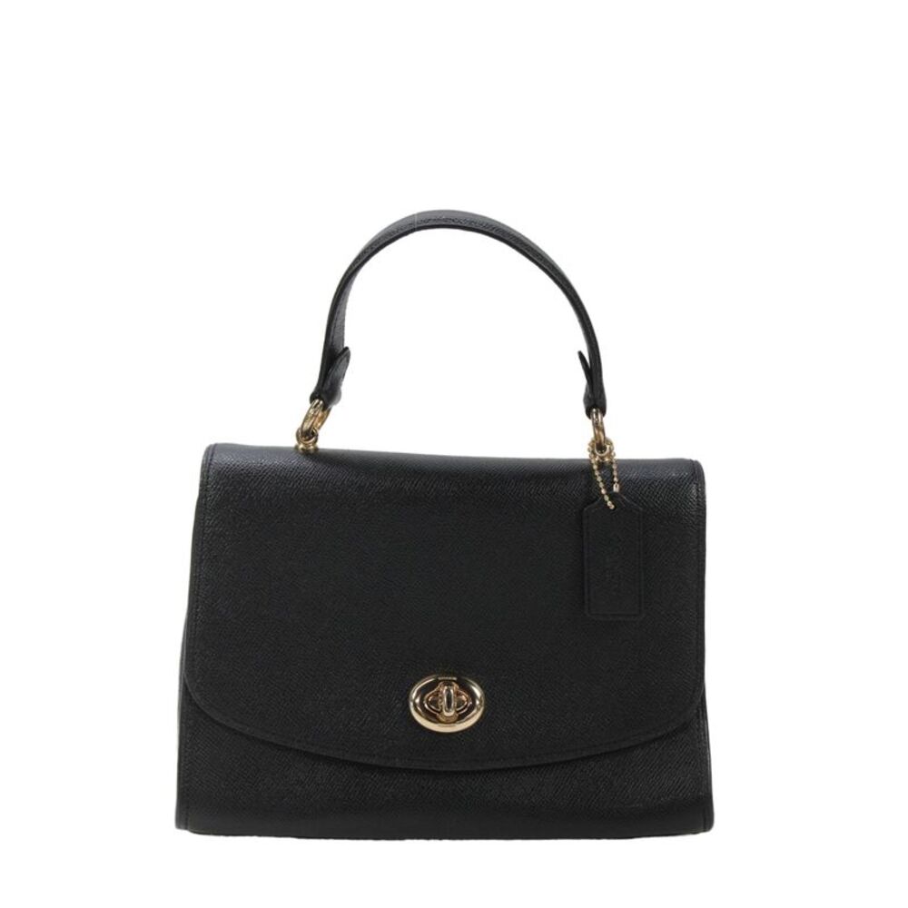 Coach Womens Tilly Leather Turn Lock Top Handle Handbag Black
